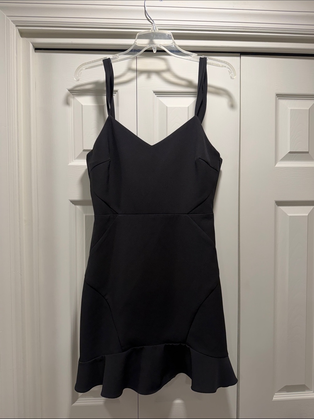 NSR Black V-Neck Spaghetti-Strap Mini Dress with Ruffle Hem